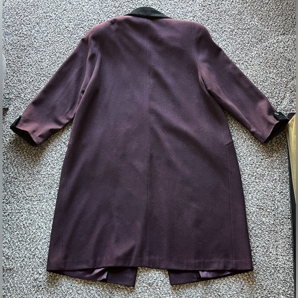 JoD Trench Coat Womens 22W Burgundy 100% Wool Velvet Collar 100% Leather Gloves - Picture 4 of 15